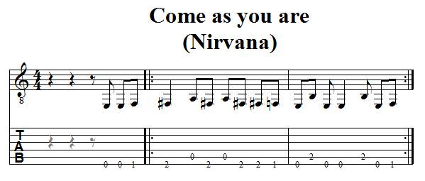 Tablature de guitare de come as you are de Nirvana